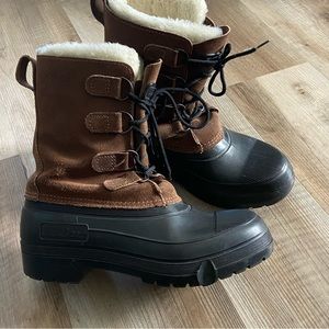 LL BEAN Brown Suede Leather Lace Up Winter Snow Boots Sherpa Lined 9